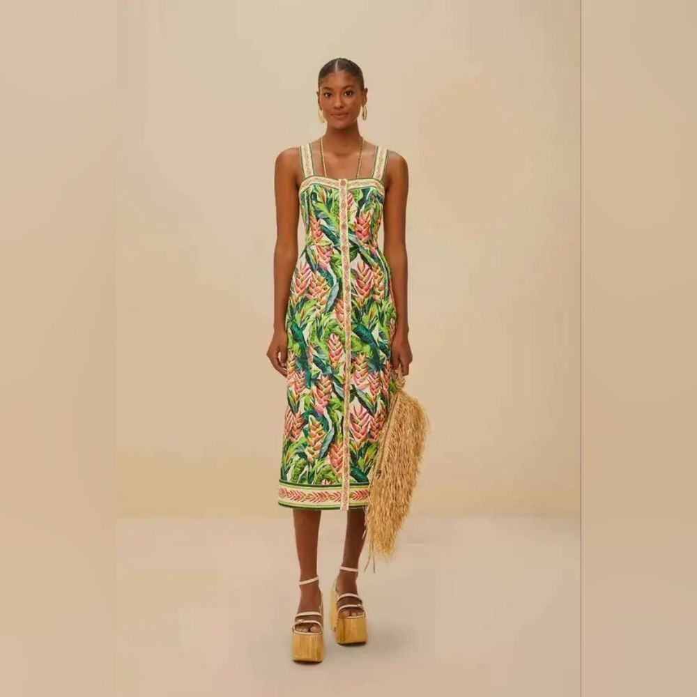 Farm Rio printed linen midi dress Size Xsmall